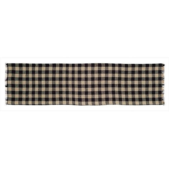 VHC Brands 15232 13 x 48 in. Burlap Black Check Runner Fringed Rug