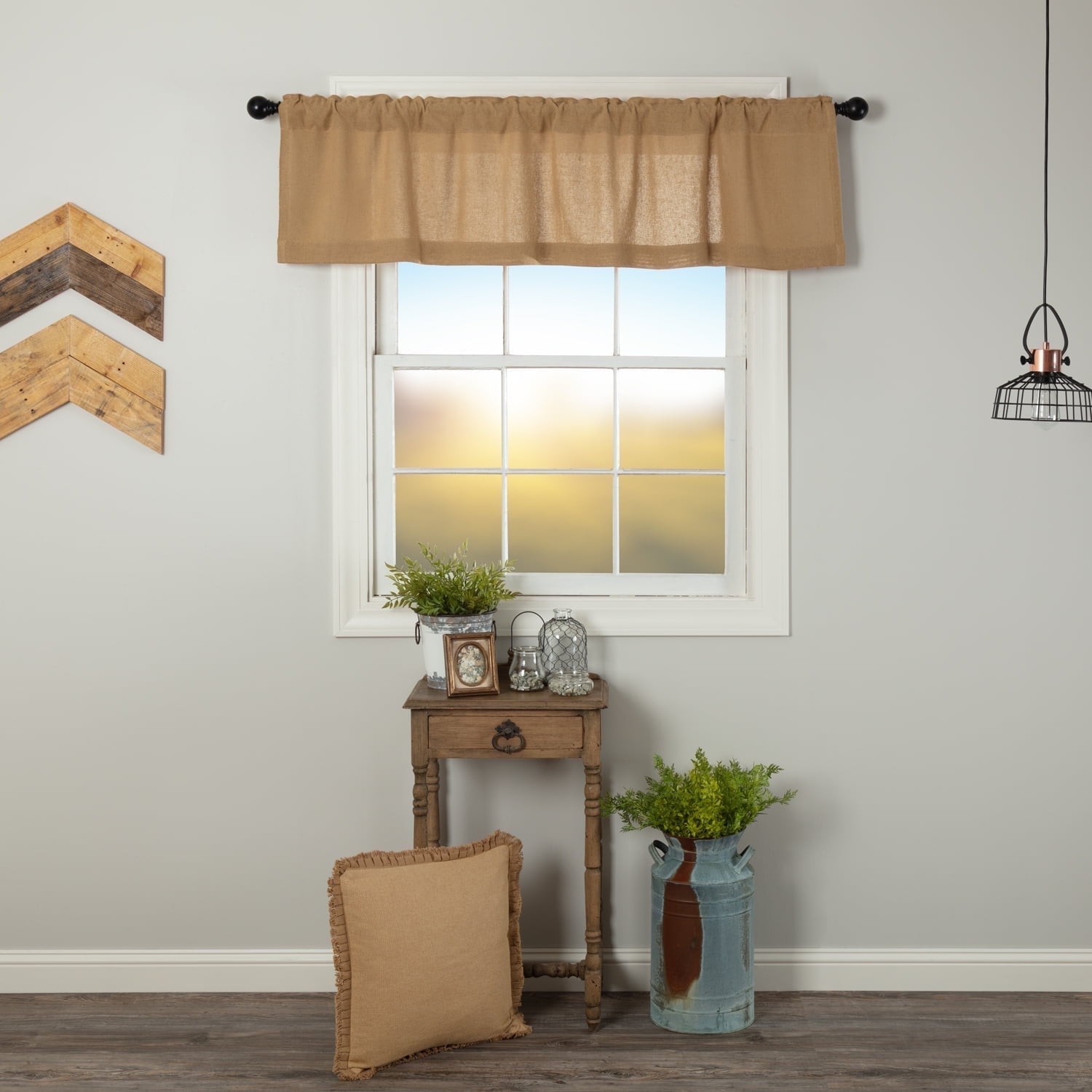 Natural Tan Burlap Farmhouse Rod Pocket Valance 16x60