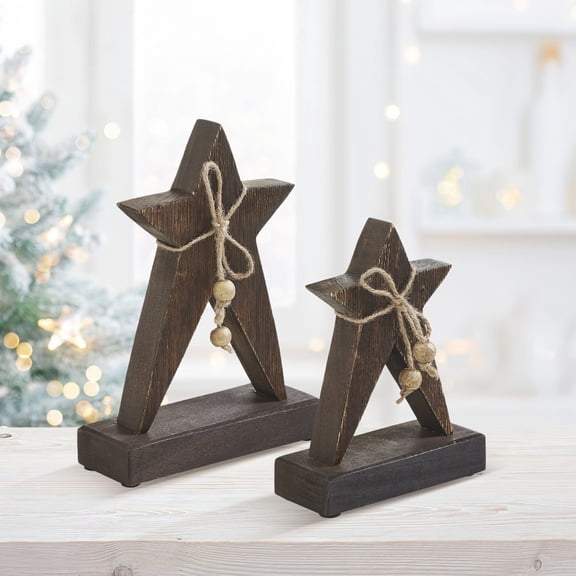 VHC Brands 2PC Primitive Wonder Dark Wooden Star ,Small and Large