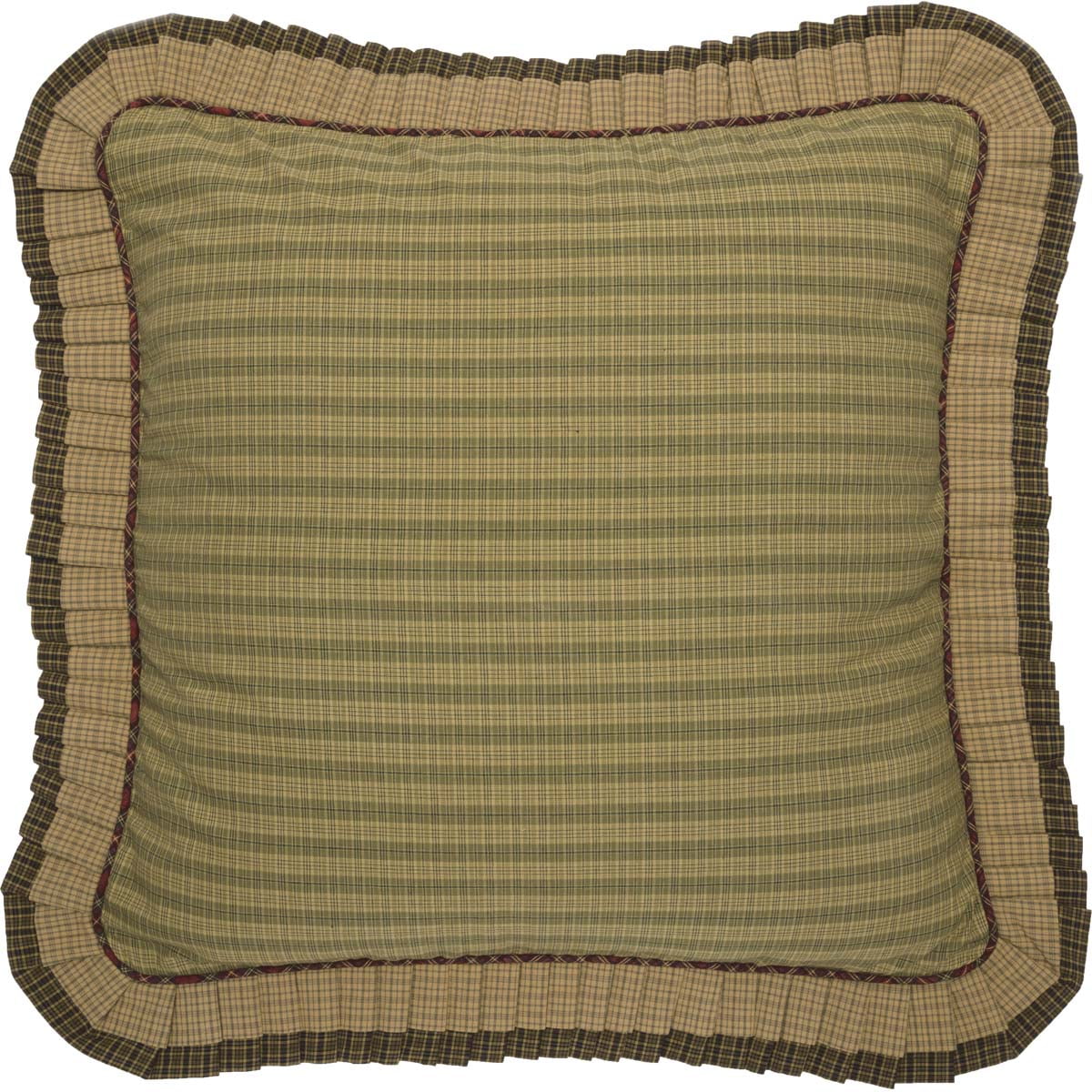 Tea Cabin Moss Green and Khaki Plaid Euro Sham with Ruffled Edges