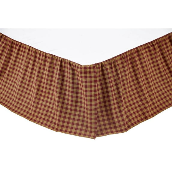VHC Brands 9468 Burgundy Check Queen Bed Skirt 60 x 80 x 16 in.