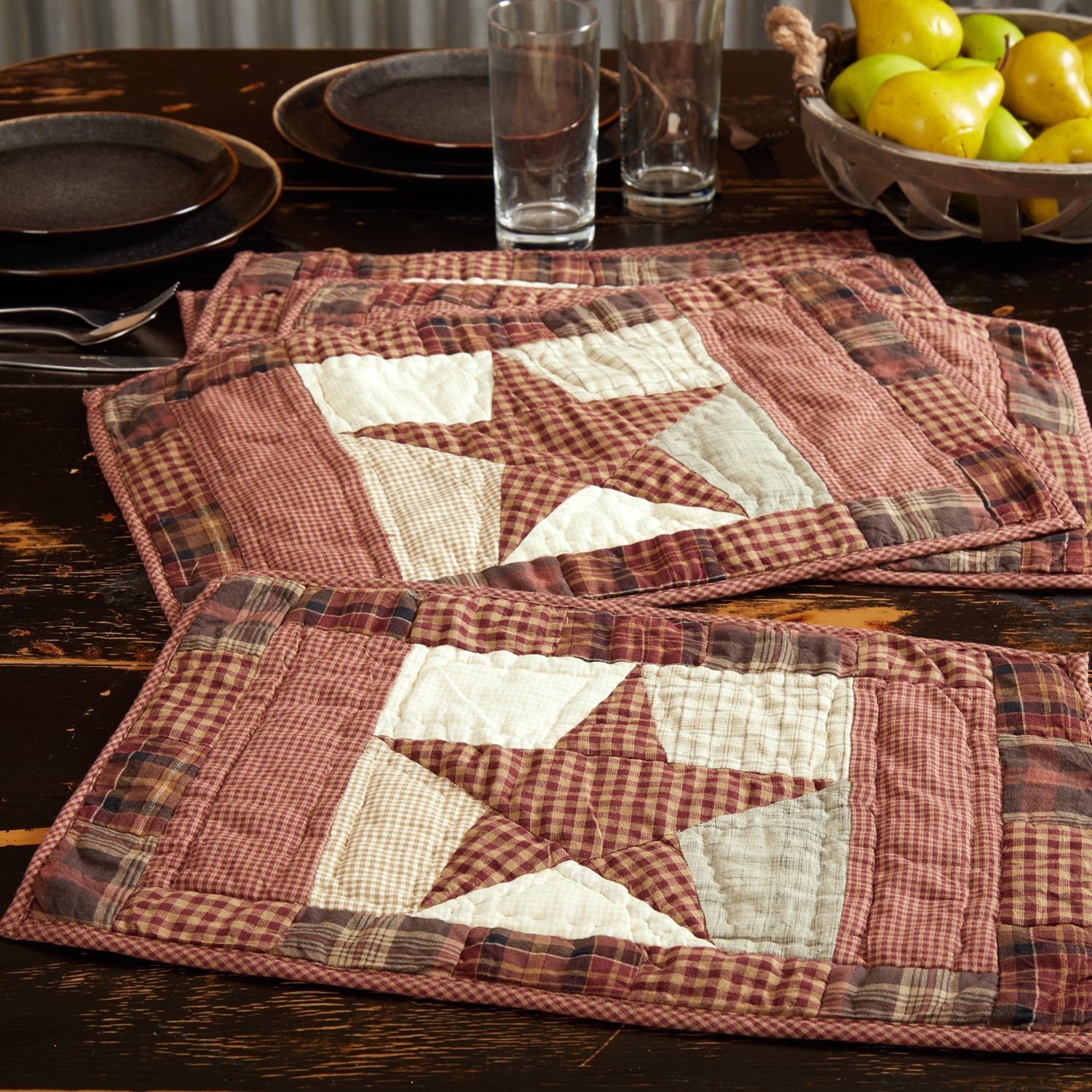 VHC Brands Abilene Country Red Independence Day Patchwork Star Quilted Placemat Set of 6 12x18