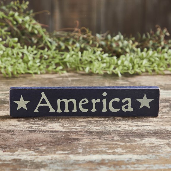 VHC Brands America Blue Wooden Sign 1.75x9, Independence Day Decor, Patriotic Text, Printed Tropical Wood Sign, Rectangle Shape, Americana, Faded Blue
