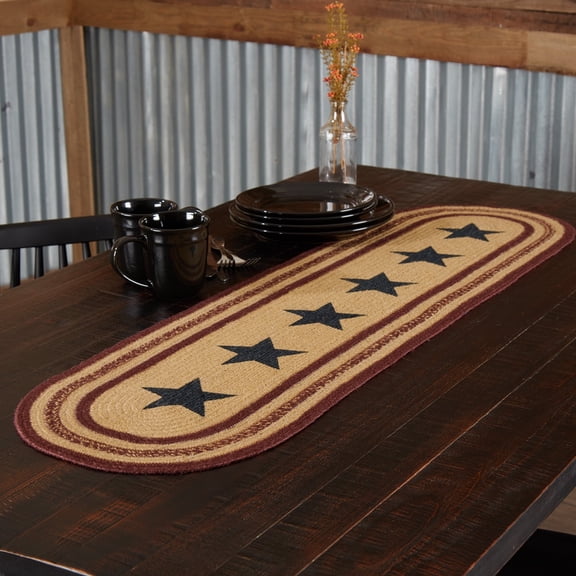 VHC Brands, Potomac, Braided Jute, 13x48, Jute Runner Stencil Stars, Tan