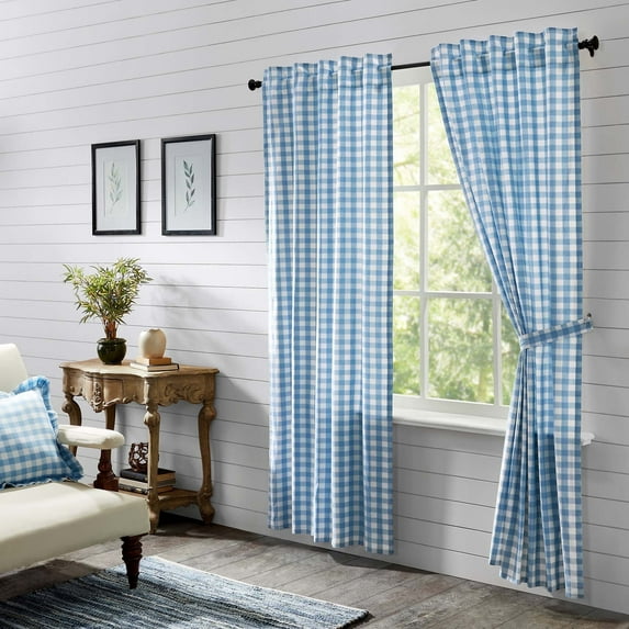 VHC Brands Annie Blue Buffalo Check Farmhouse Living Room Panel Curtain Set 84x40