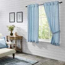 VHC Brands Annie Blue Buffalo Check Farmhouse Living Room Short Panel Curtain Set 63x36