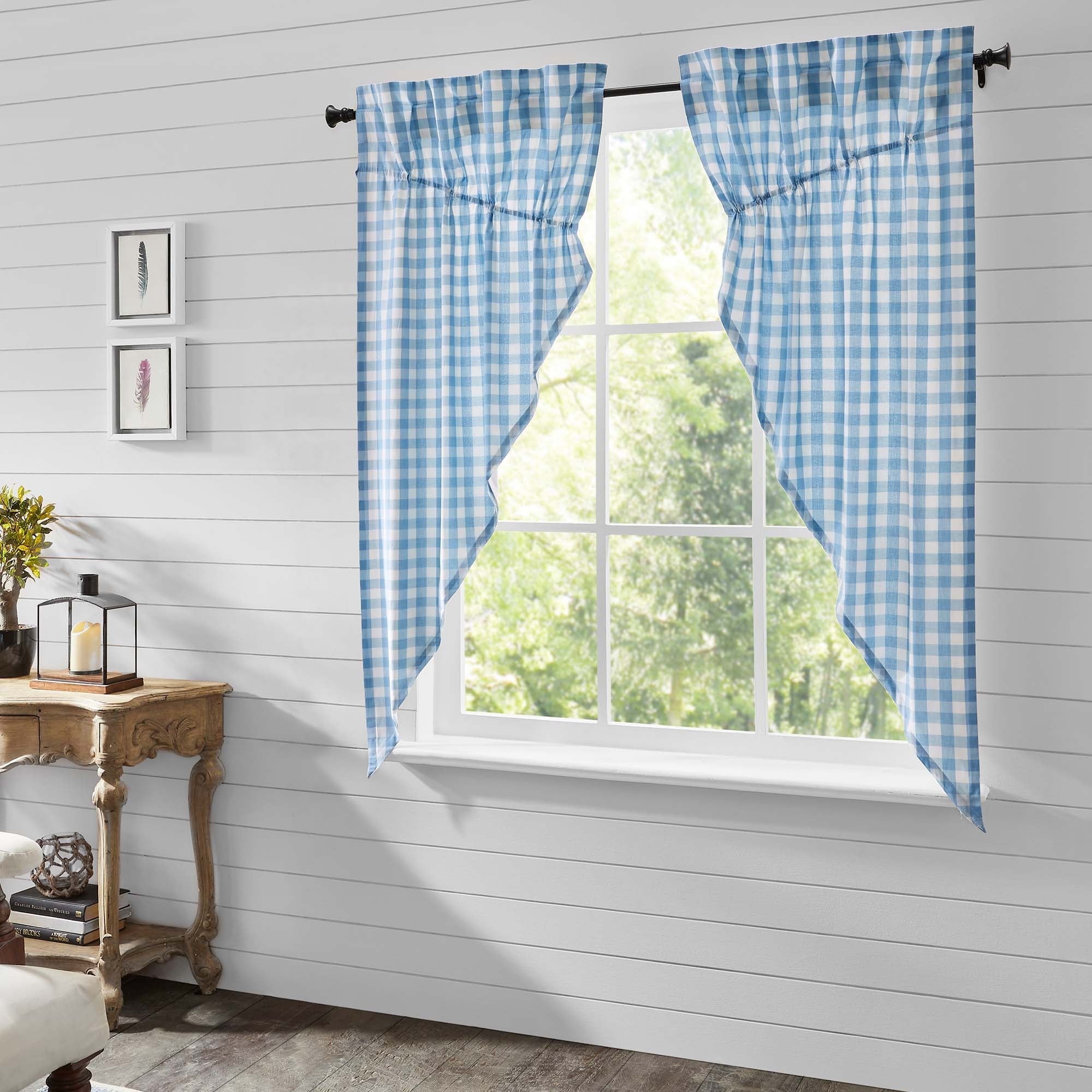 Dusk Blue Cotton Buffalo Check Light-Filtering Pleated Window Panels