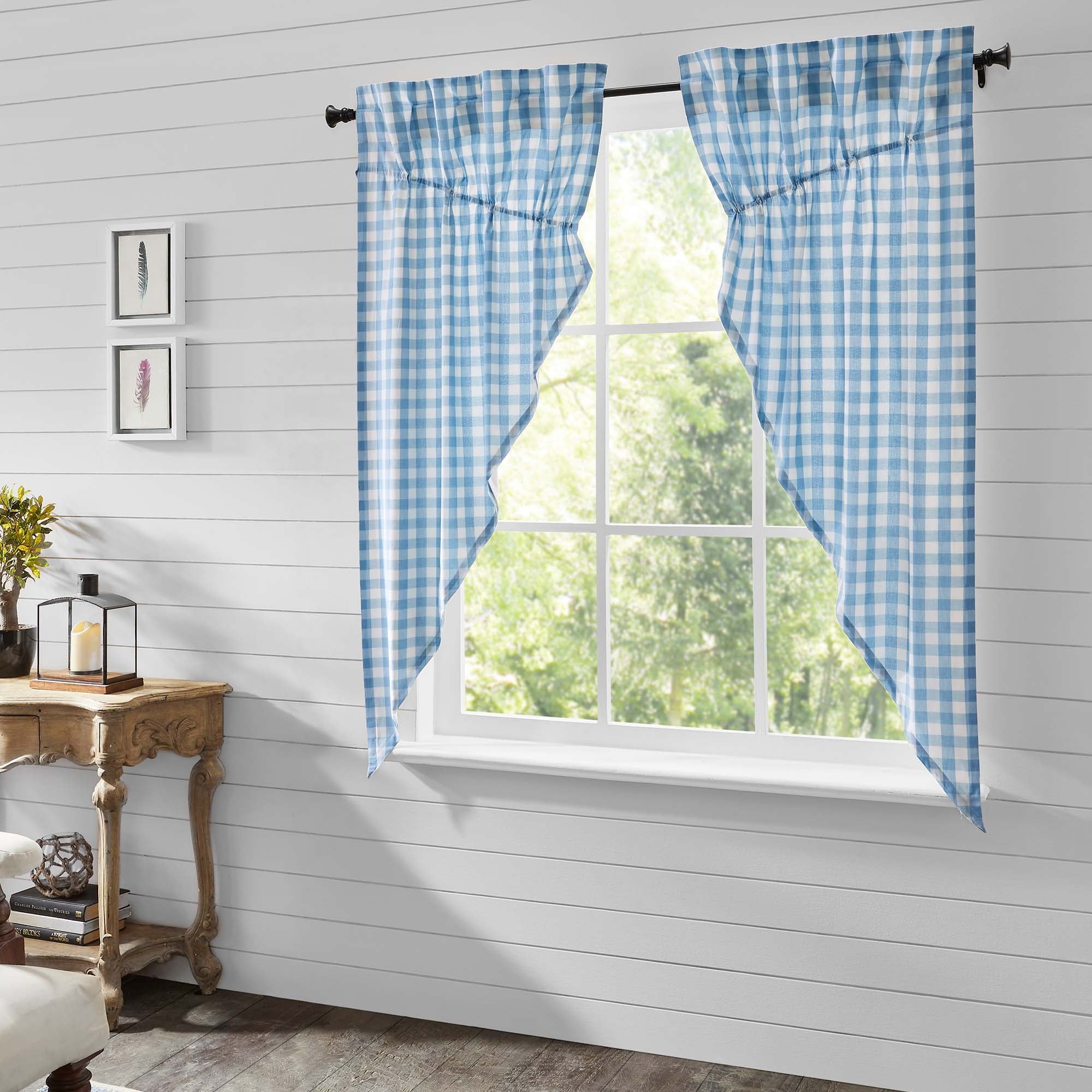 Dusk Blue Cotton Buffalo Check Light-Filtering Pleated Window Panels