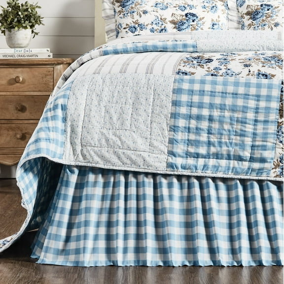 VHC Brands Annie Blue Buffalo Check Farmhouse Twin Bed Skirt 39x76x16