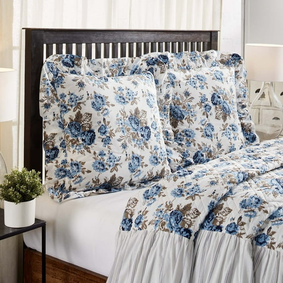 VHC Brands Annie Blue Floral Cottage Farmhouse Bedroom Decor, Euro Sham 26x26