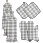 VHC Brands Annie Buffalo Check 7PC Set 2 Oven Mitt 2 Pot Holder and 3 Tea Towels