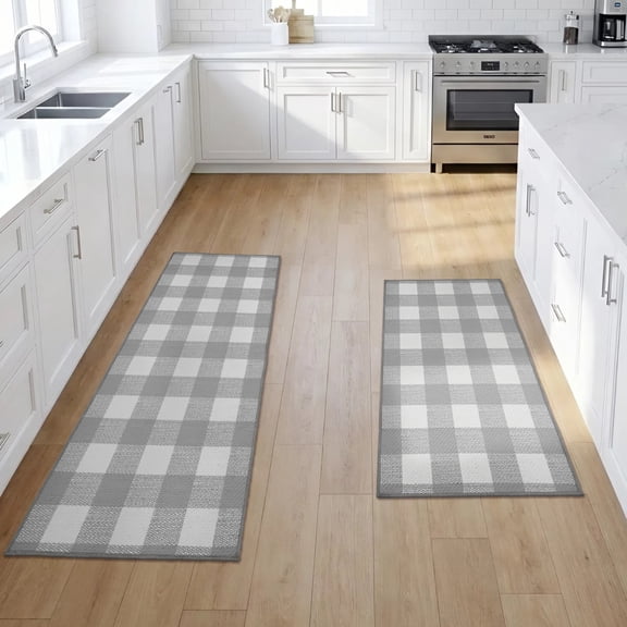 VHC Brands Annie Buffalo Check Ash Gray 2 Piece Rug Set, 17x36 and 17x48