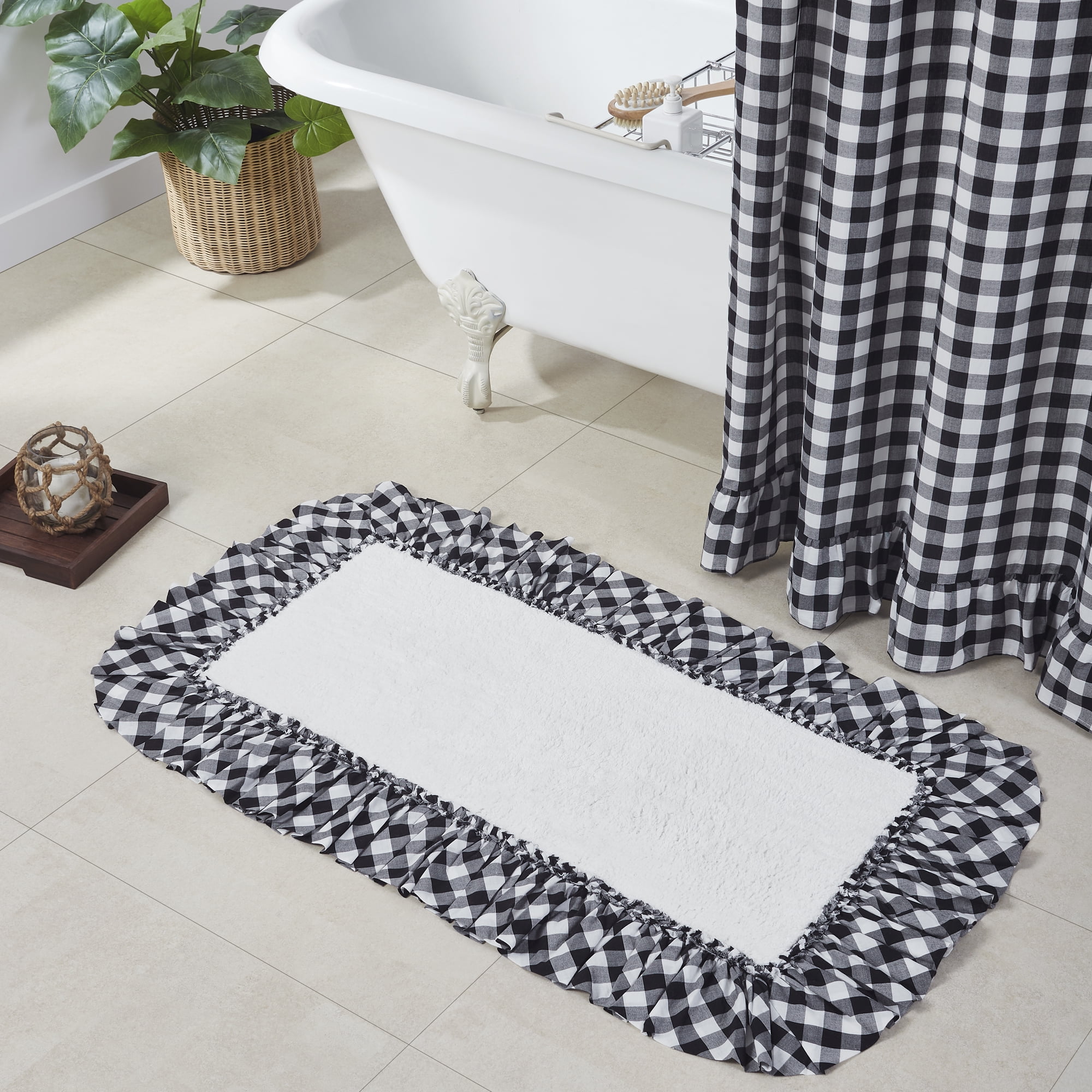 VHC Brands Annie Buffalo Check Bath Mat, Black, 27x48