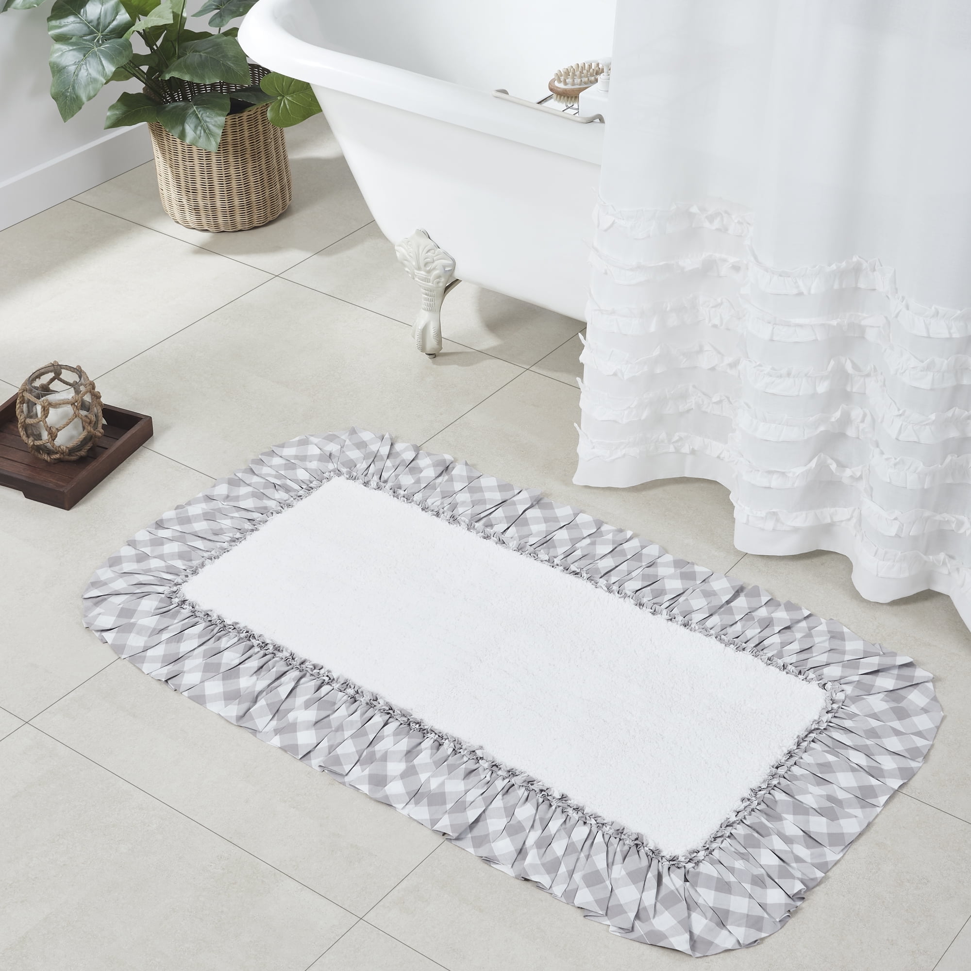 VHC Brands Annie Buffalo Check Bath Mat, Gray, 27x48