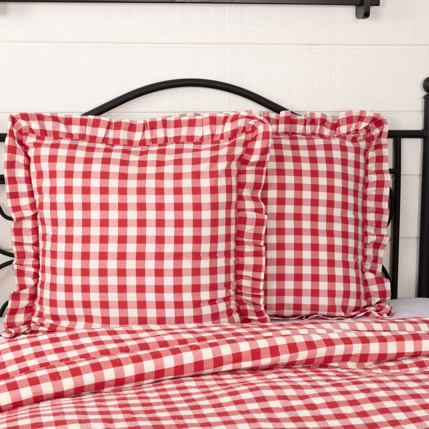 VHC Brands Farmhouse Red Country Buffalo Check Cotton Annie Bedding Square Euro Sham