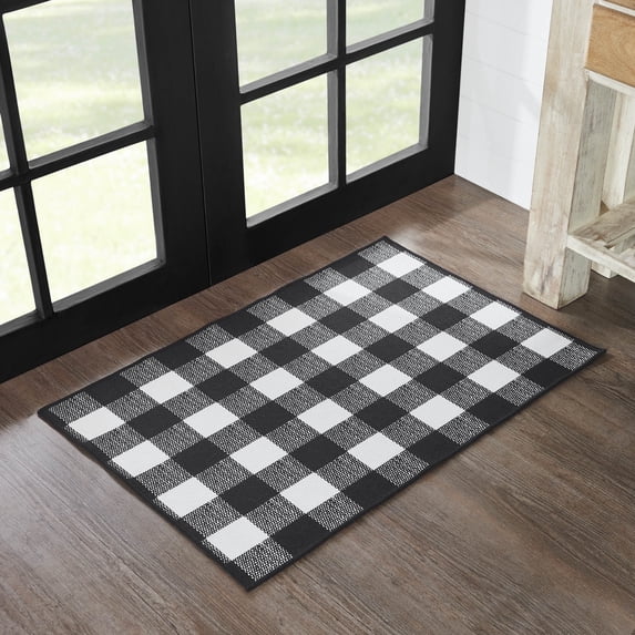 VHC Brands Annie Buffalo Check Black Indoor Rug Rect 24x36, Polyester Area Rug, Accent Rug, Floor Decor, Annie Buffalo Check Collection, Rectangle 24x36, Country Black