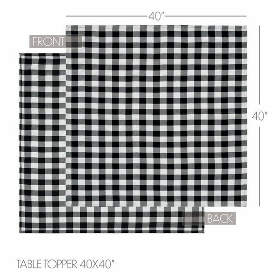 VHC Brands Annie Buffalo Check Black Table Topper 40x40, Kitchen and Dining Room Decor, Tabletop Accessory, Cotton, Annie Buffalo Check Collection, Square 40x40, Country Black