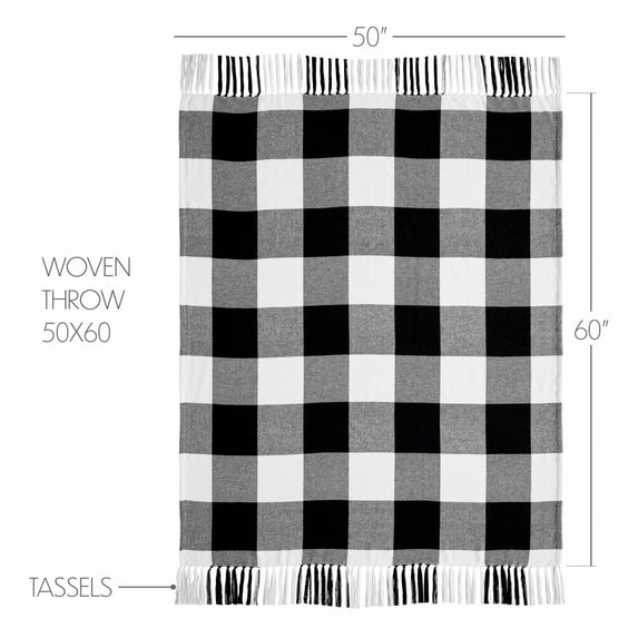 VHC Brands Annie Buffalo Check Black Woven Throw 50x60, Bedroom and Living Room Decor, Blanket, Cotton, Annie Buffalo Check Collection, Rectangle 60x50, Country Black