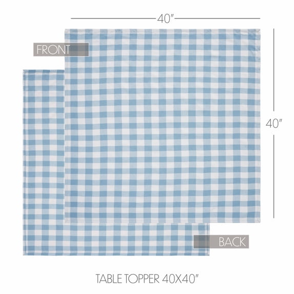 VHC Brands Annie Buffalo Check Blue Table Topper 40x40, Kitchen and Dining Room Decor, Tabletop Accessory, Cotton, Annie Buffalo Check Collection, Square 40x40, Dusk Blue