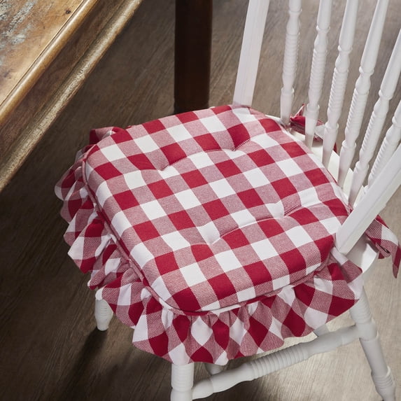 VHC Brands Annie Buffalo Check Chair Pad, Country Red, 16.5" x 18"