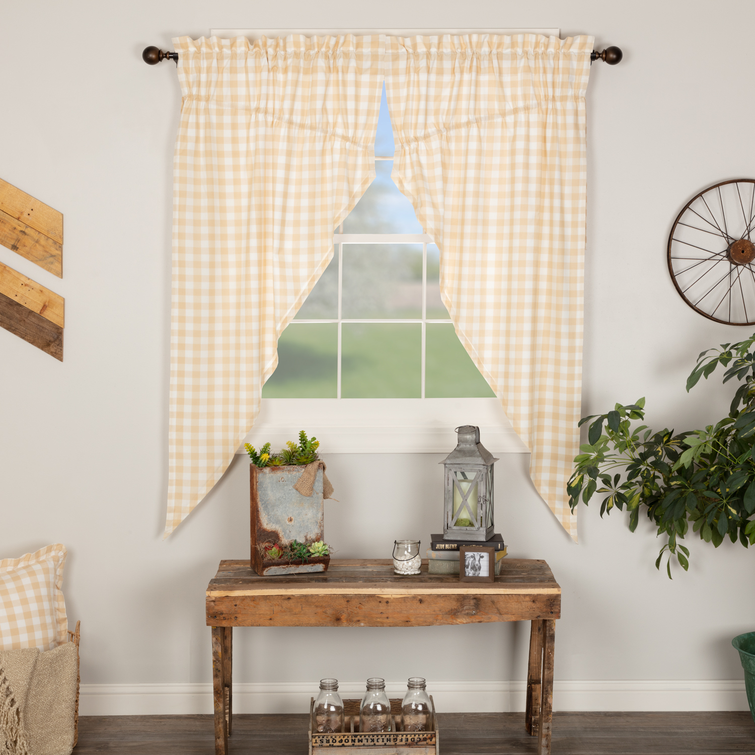VHC Brands Prairie Panel Curtains 63x36 – Rustic Plaid Rod Pocket Pair, Brown/Tan