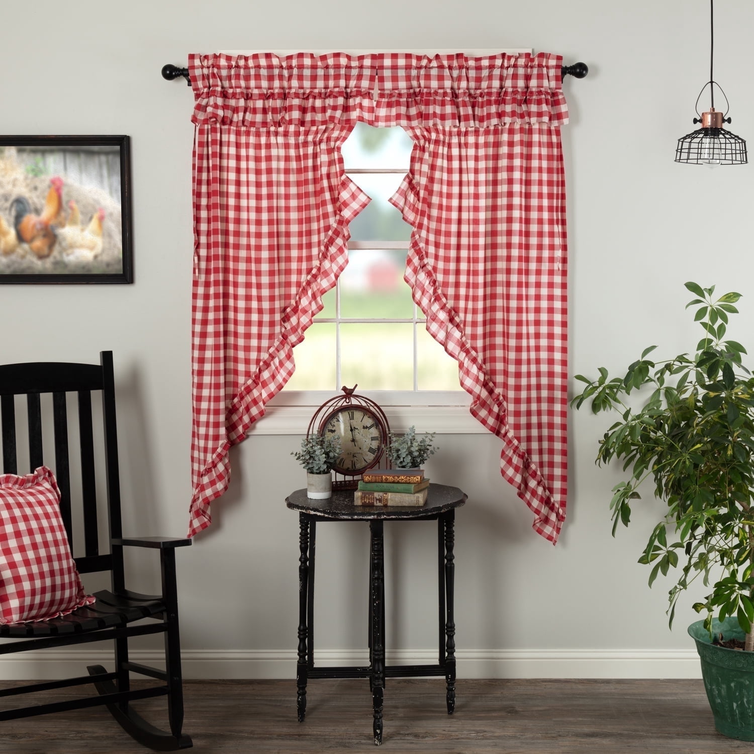 Buy VHC Brands Heritage Farms Check Cotton Primitive Curtains Rod Pocket Drawstring Ties Prairie Panel Pair, Burgundy Red Online at Low Prices in India