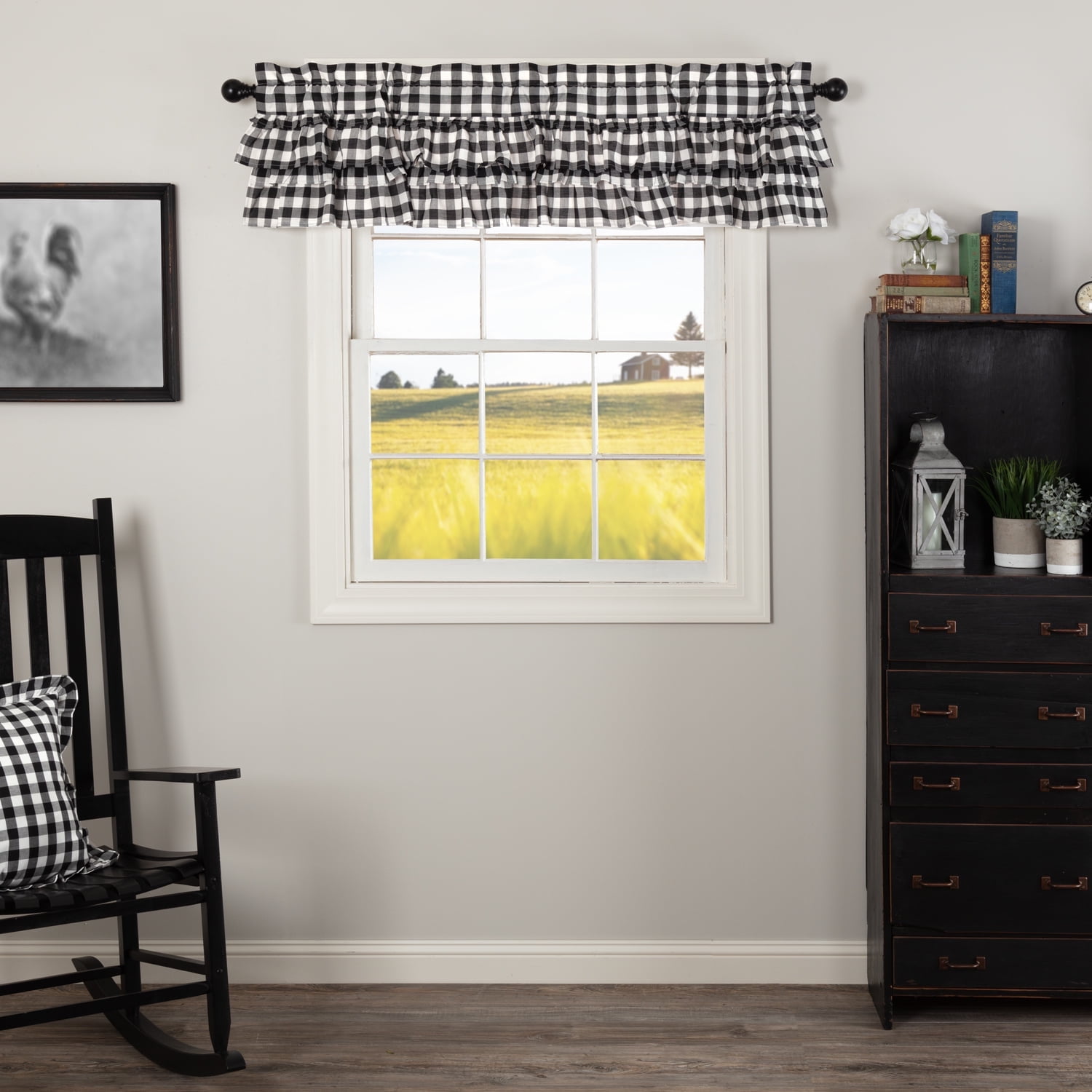 Annie Buffalo Black Check Cotton Ruffled Valance 16x60
