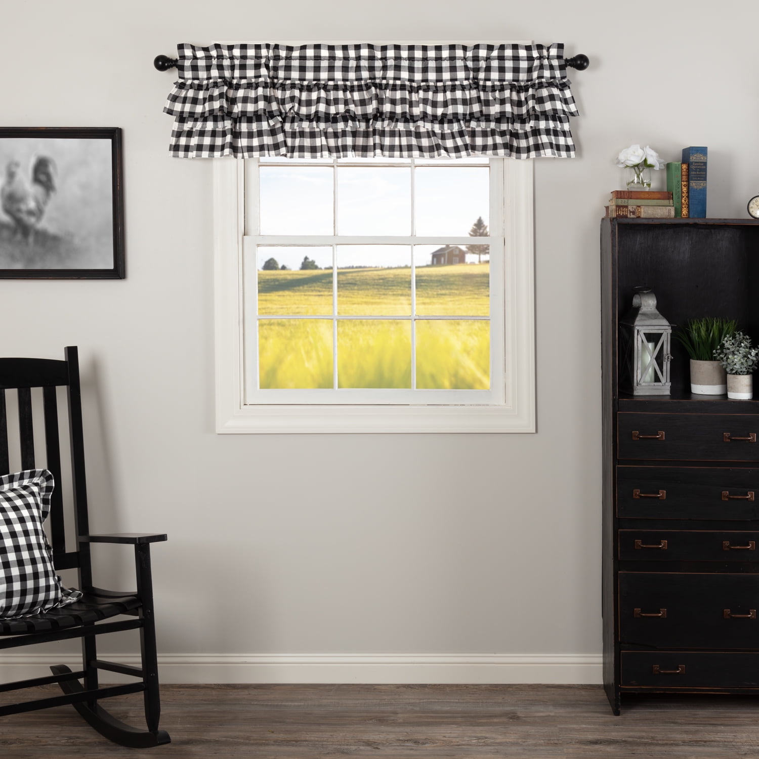 Annie Buffalo Black Check Cotton Ruffled Valance 16x60