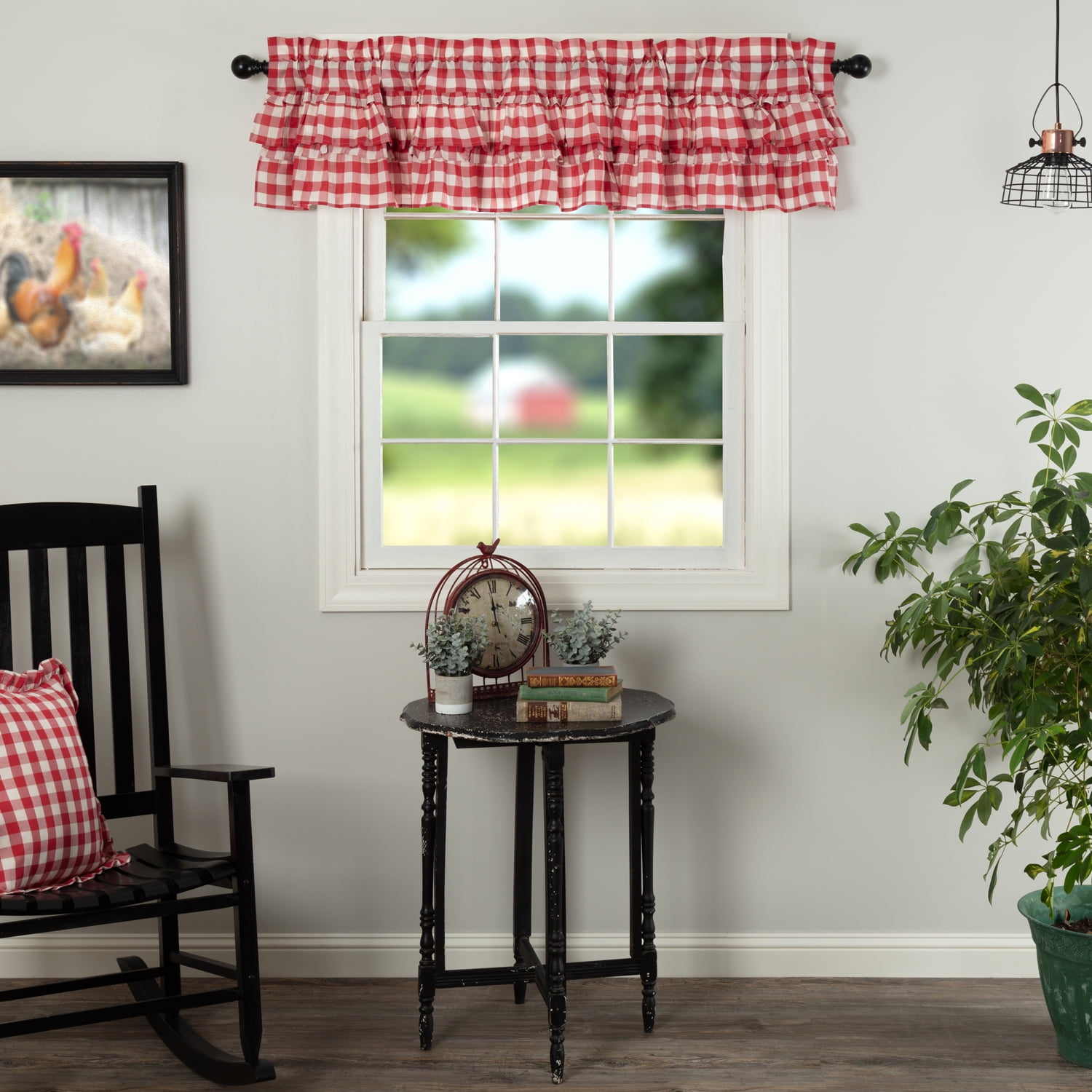 Patriotic Red and White Cotton Farmhouse Kitchen Valance