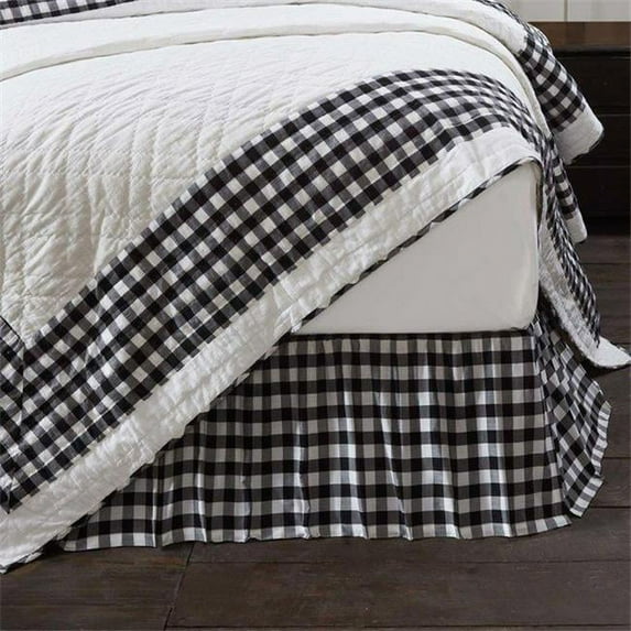 VHC Brands Annie Buffalo Check Cotton Farmhouse Split Corners Gathered Twin Bed Skirt, 39x76x16, Black Antique White