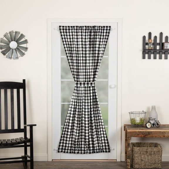 VHC Brands Annie Buffalo Check Curtain, Door Panel 72x40, Black