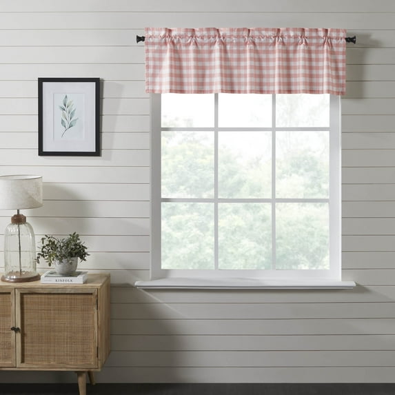 VHC Brands Annie Buffalo Check Farmhouse 16"x60" Valance Pink Rod Pocket Cotton Kitchen Window Curtains