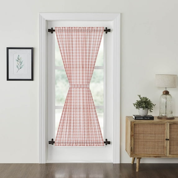 VHC Brands Annie Buffalo Check Farmhouse 72"x40" Door Panel Pink Rod Pocket Cotton Tie Back(s) Window Curtains
