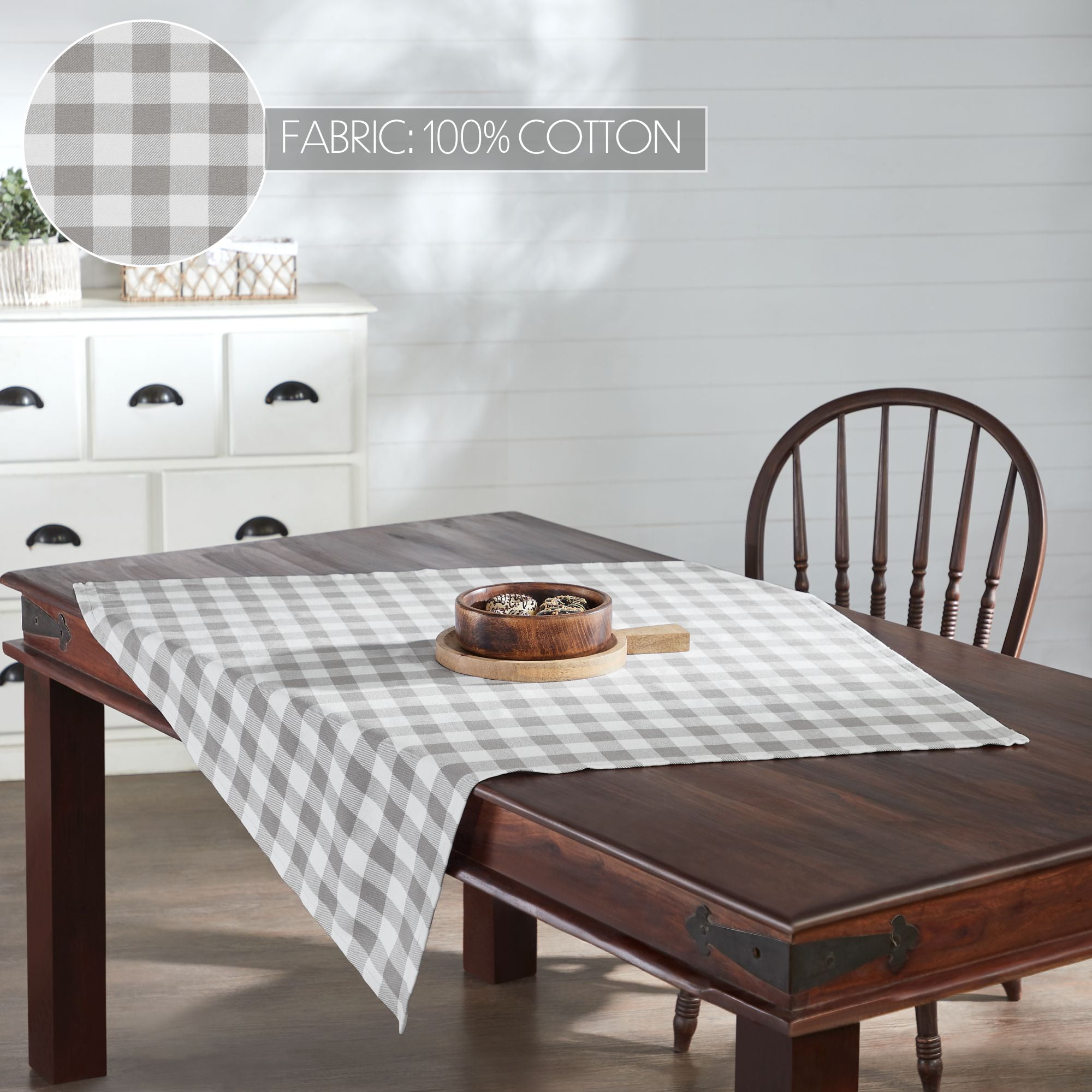 Annie 40x40 Gray and White Cotton Buffalo Check Table Topper