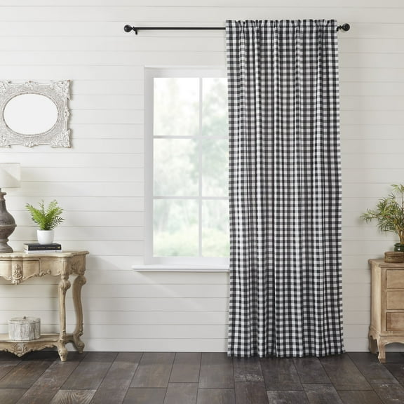 VHC Brands Annie Buffalo Farmhouse Curtain Panel, Check, Black, 96x50