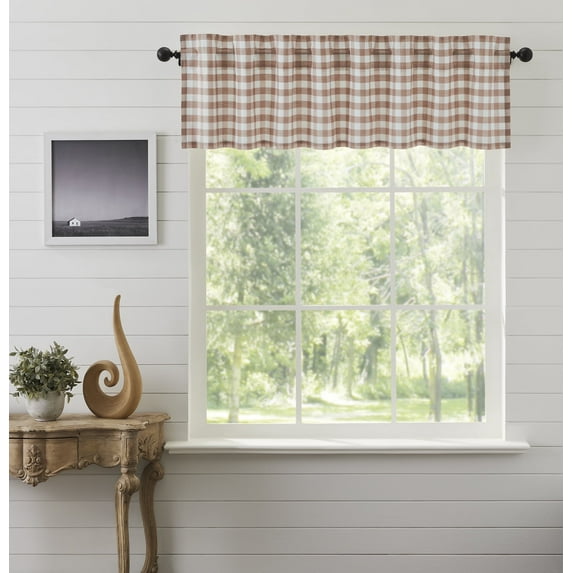 VHC Brands Annie Buffalo Portabella Brown Check Farmhouse Kitchen Curtain Valance 16x72