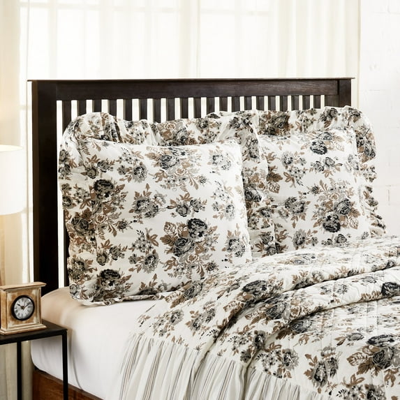 VHC Brands Annie Portabella Brown Floral Cottage Farmhouse Bedroom Decor, Euro Sham 26x26