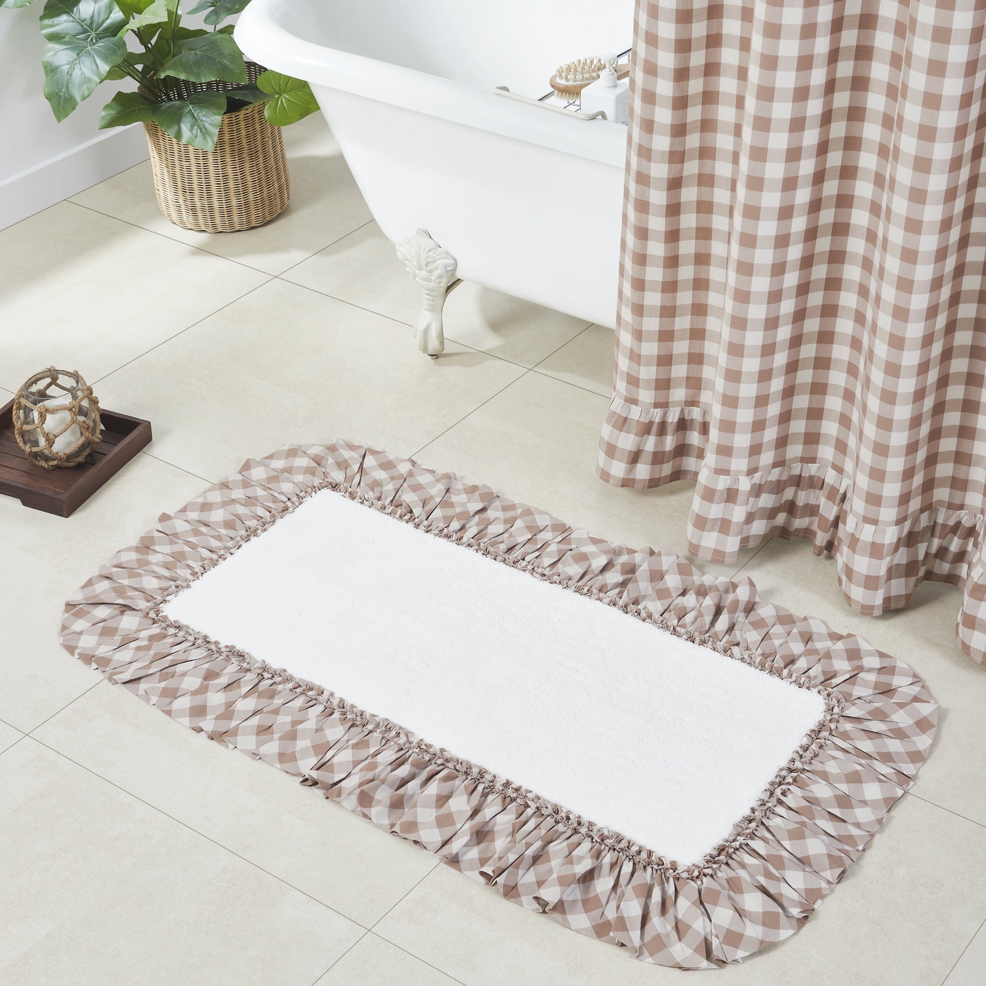 VHC Brands Annie Portabella Check Bath Mat, Brown, 27x48