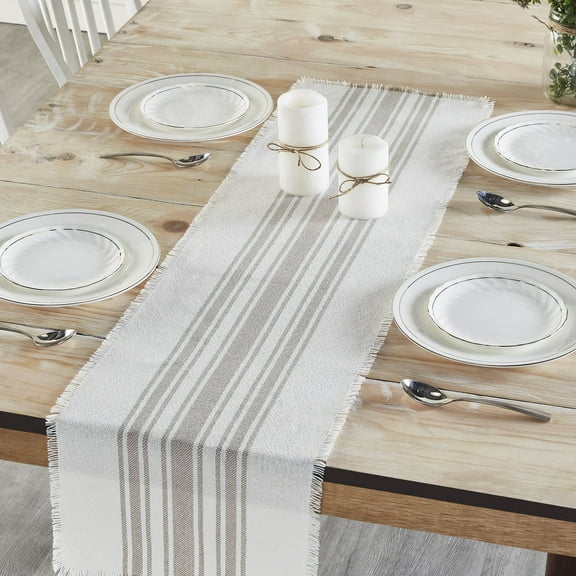 VHC Brands Antique White Stripe Dove Grey Indoor/Outdoor Runner 12x48