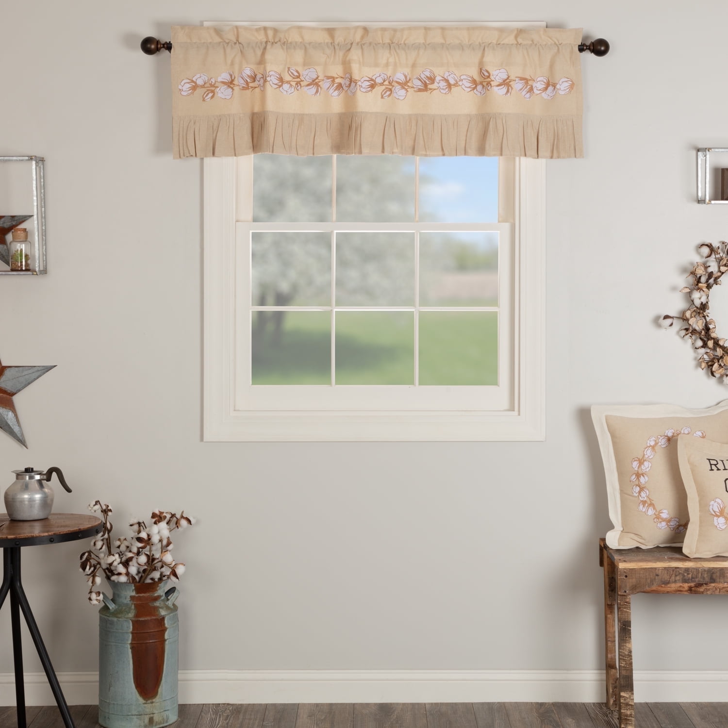 Ashmont 16x60 Beige Cotton Chambray Embroidered Valance