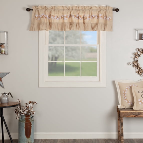 VHC Brands Ashmont Window Valance, 100% Cotton Farmhouse Curtain Topper for Living Room & Kitchen