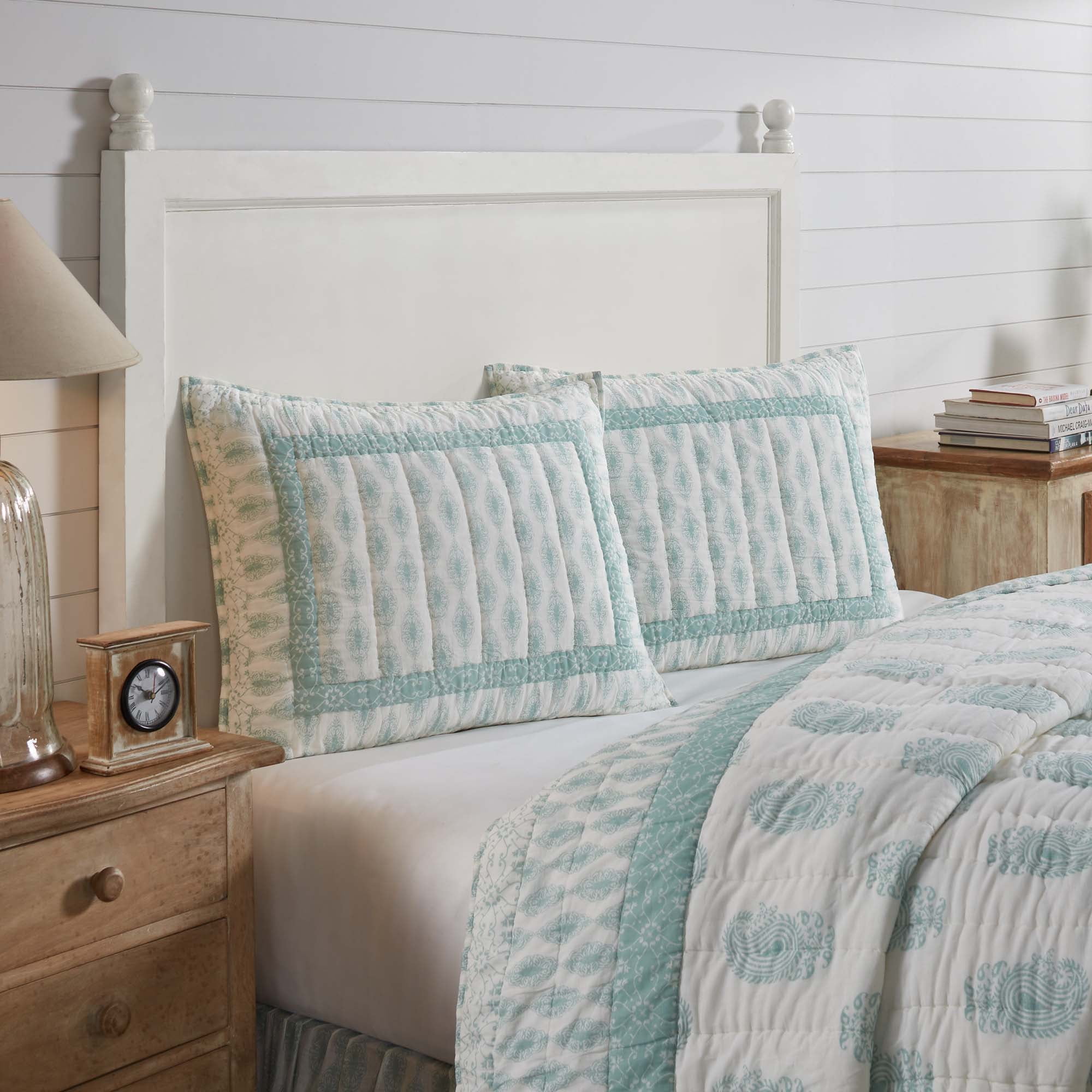 Sea Glass Green and White Cotton Standard Sham