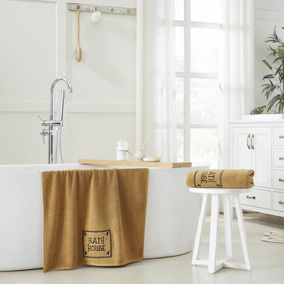 VHC Brands Bath House Prim Stars Tan Bath Towel Set of 2 27x54