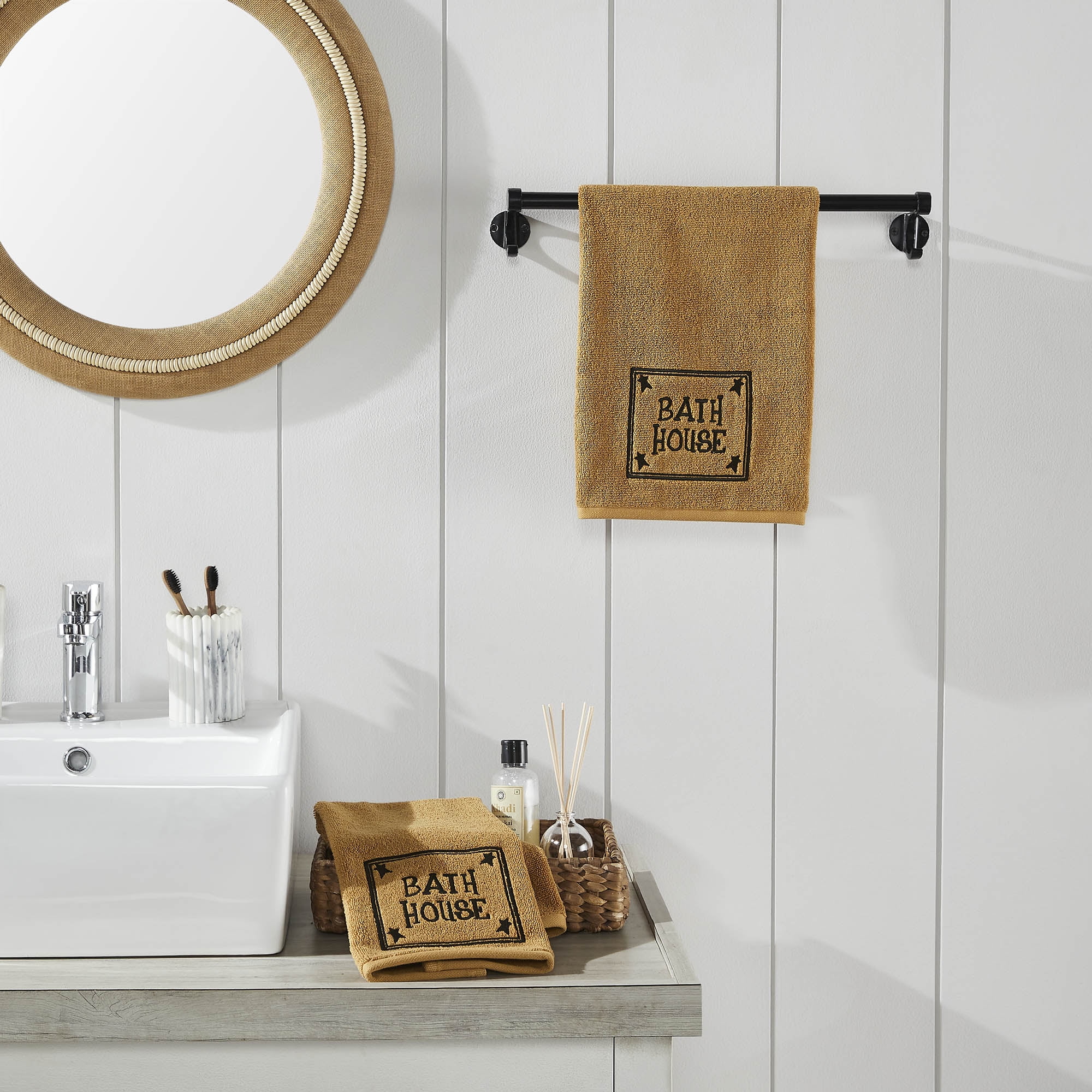 VHC Brands Bath House Prim Stars Hand Towel
