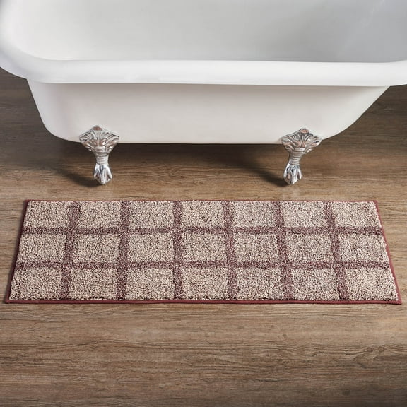 VHC Brands Bathroom Bath Mat, Cotton Floor Rug for Shower, Embroidered, Connell Collection, Rectangle 17x48, Stars, Burgundy
