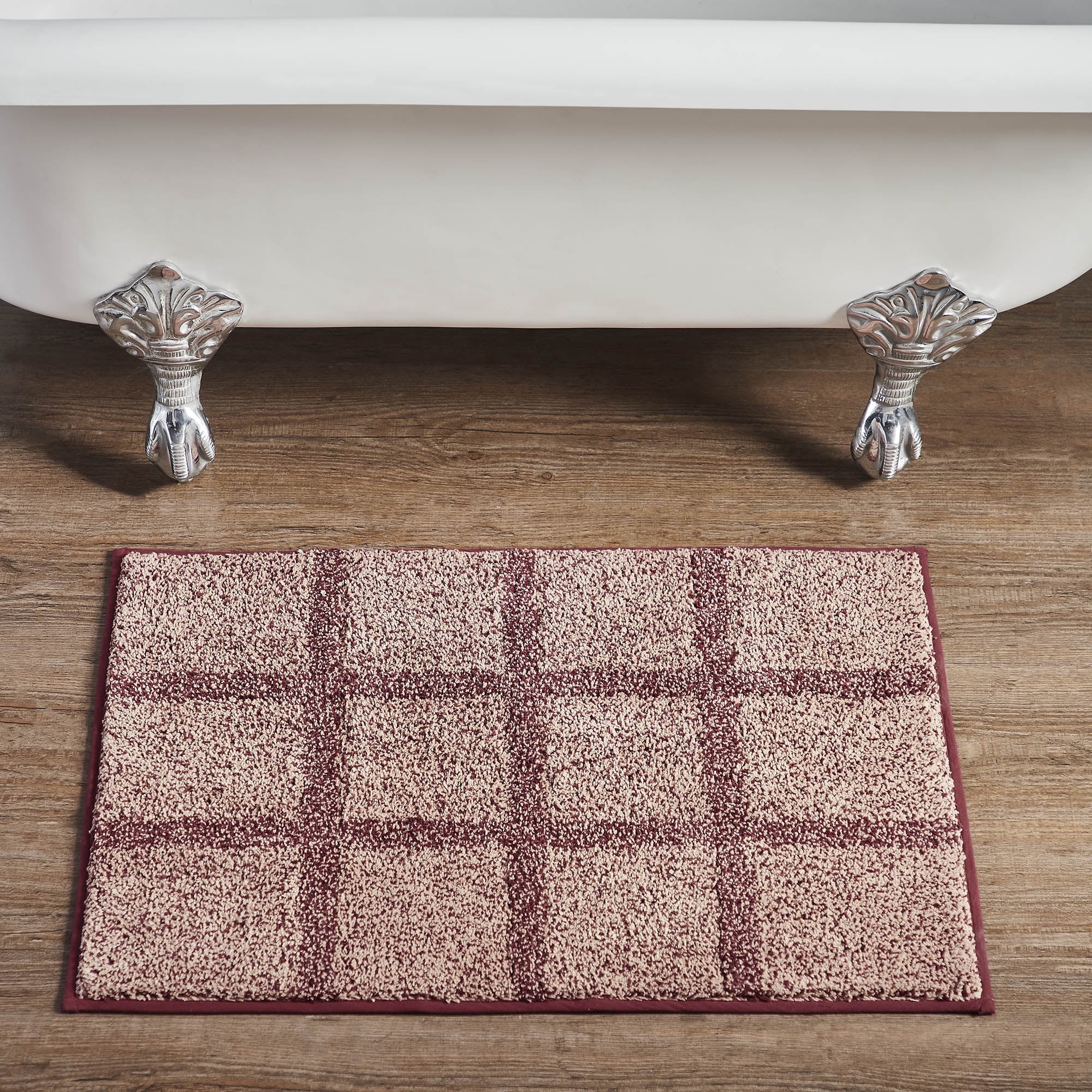 Connell Burgundy and Tan Cotton Bath Mat, 20" x 30"