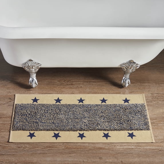 VHC Brands Bathroom Bath Mat, Cotton Floor Rug for Shower,, My Country Collection, Rectangle 17x36, Star, Khaki