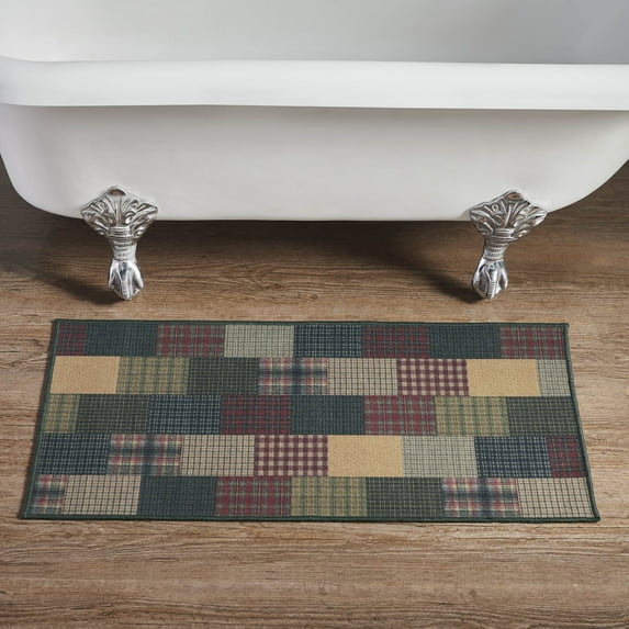 VHC Brands Bathroom Bath Mat, Polyester Floor Rug for Shower, Digital Print, Tea Cabin Collection, Rectangle 17x36, Muted Chartreuse