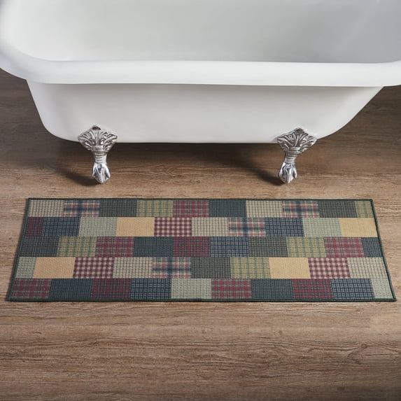 VHC Brands Bathroom Bath Mat, Polyester Floor Rug for Shower, Digital Print, Tea Cabin Collection, Rectangle 17x48, Muted Chartreuse