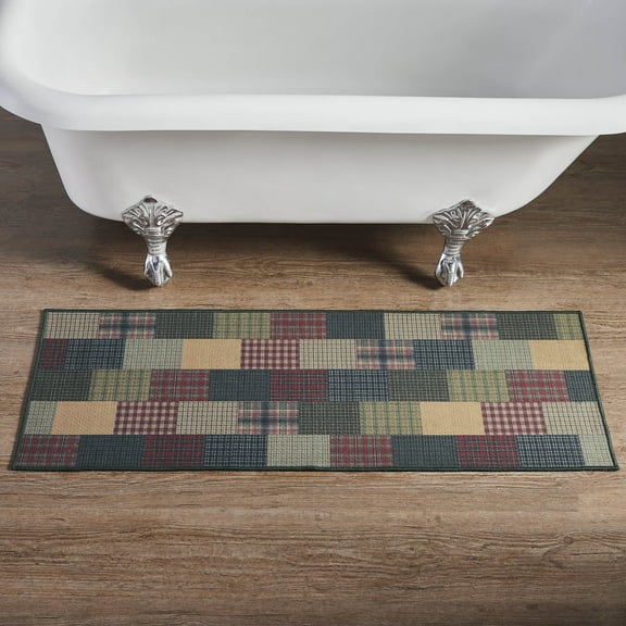 VHC Brands Bathroom Bath Mat, Polyester Floor Rug for Shower, Digital Print, Tea Cabin Collection, Rectangle 17x48, Muted Chartreuse